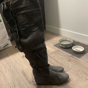 Grey over the knee boots